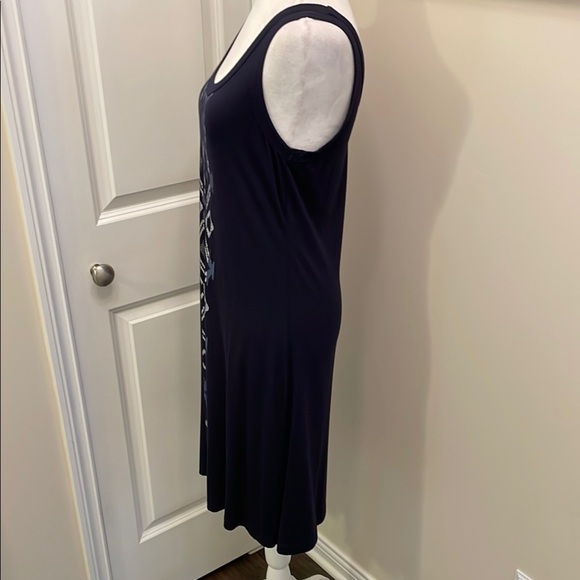 Karen Kane Navy Blue Midi Dress, Geometric Pattern, sleeveless, scoop neck NNT - Picture 7 of 13